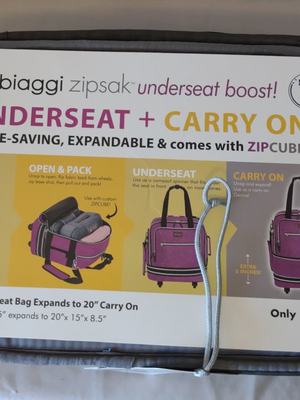 Biaggi Zipsak Underseat Boost Expandable Roller Bag Foldable Carry On Grey